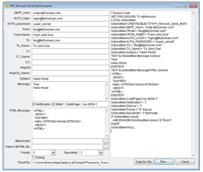 Form for generate samples source code to use SendMail